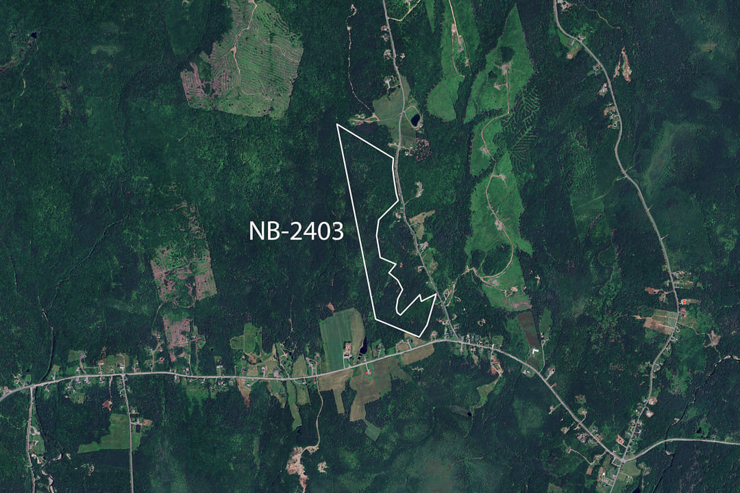 Aerial view of land area captured by satellite, displaying terrain and surroundings.